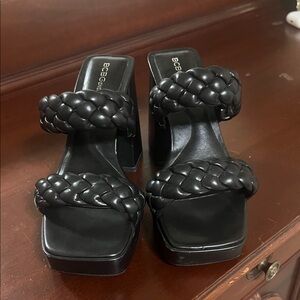 BCBGeneration Black Braided Platform Sandals